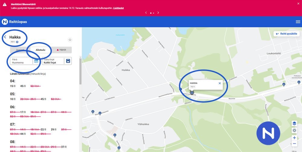 Kuvaohje pysäkkiaikataulun katsomiseen.