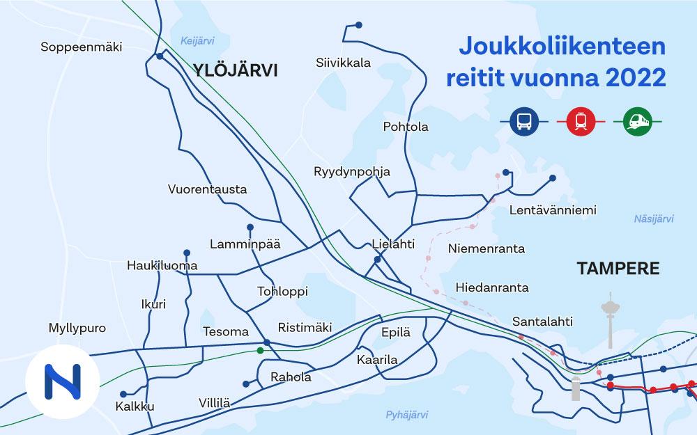 Läntinen linjasto 2024 koskee Länsi-Tamperetta ja Ylöjärveä