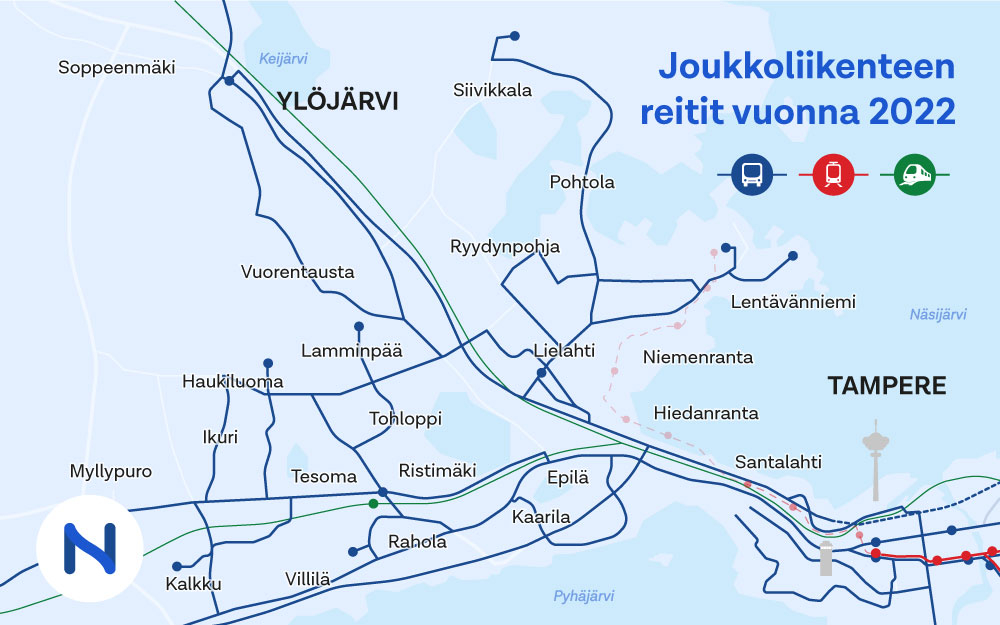 Läntinen Linjasto 2024 suunnittelualueeseen kuuluu Länsi-Tampere ja Ylöjärvi.