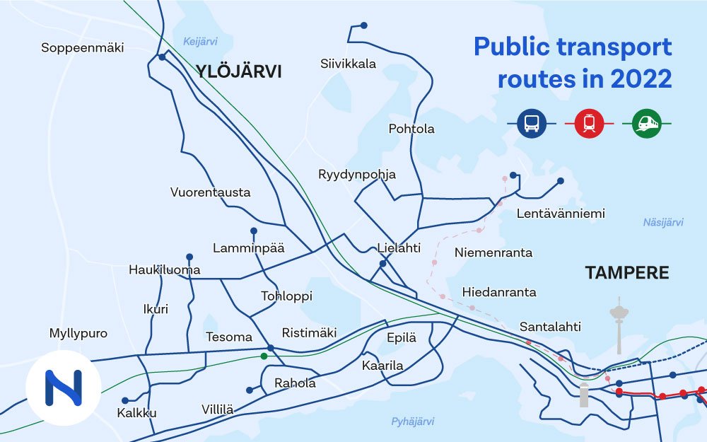 Läntinen Linjasto 2024 suunnittelualueeseen kuuluu Länsi-Tampere ja Ylöjärvi.