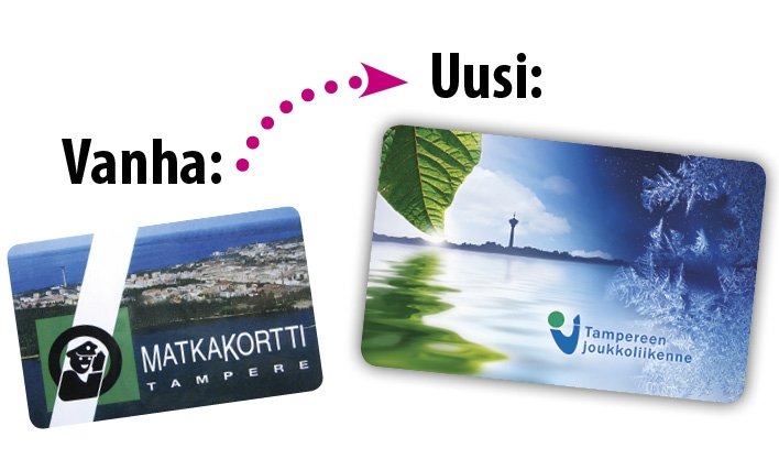 Vuonna 2012 käyttöön otettu Tampereen joukkoliikenteen matkakortti ja edeltävä matkakortti.