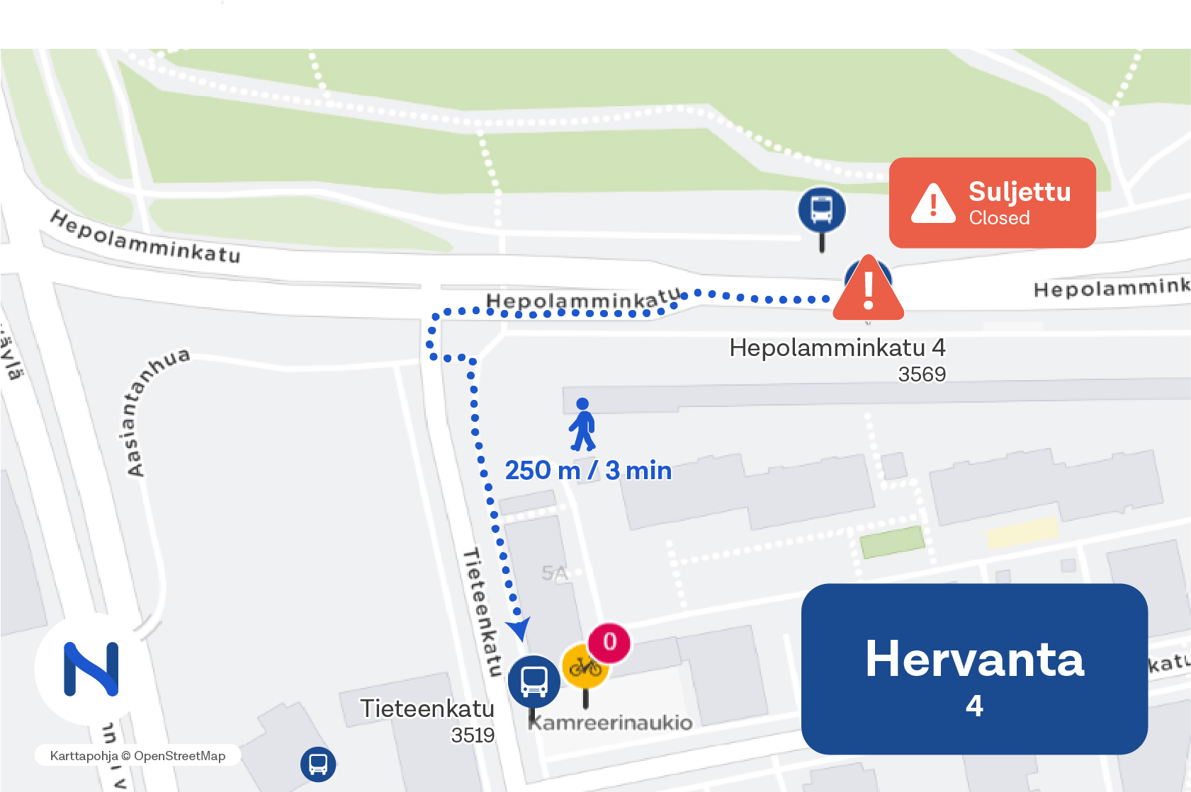 Korvaava pysäkki Hervannassa