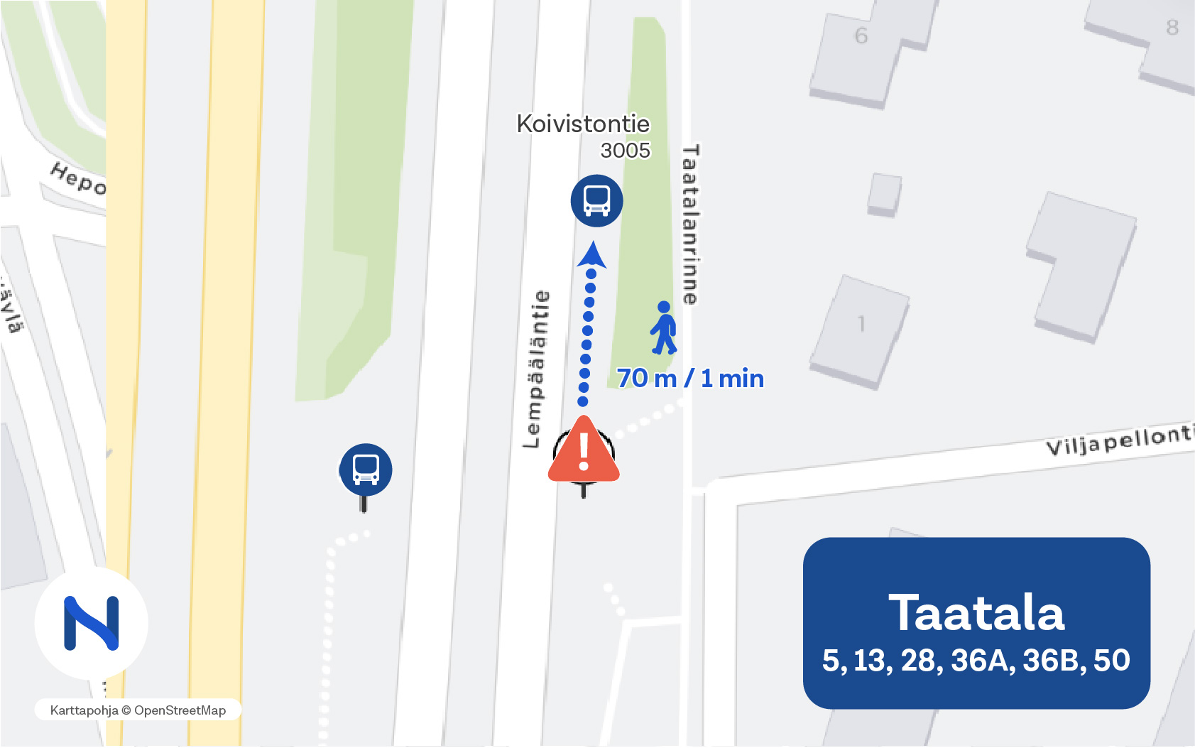 Väliaikainen pysäkki Taatalassa