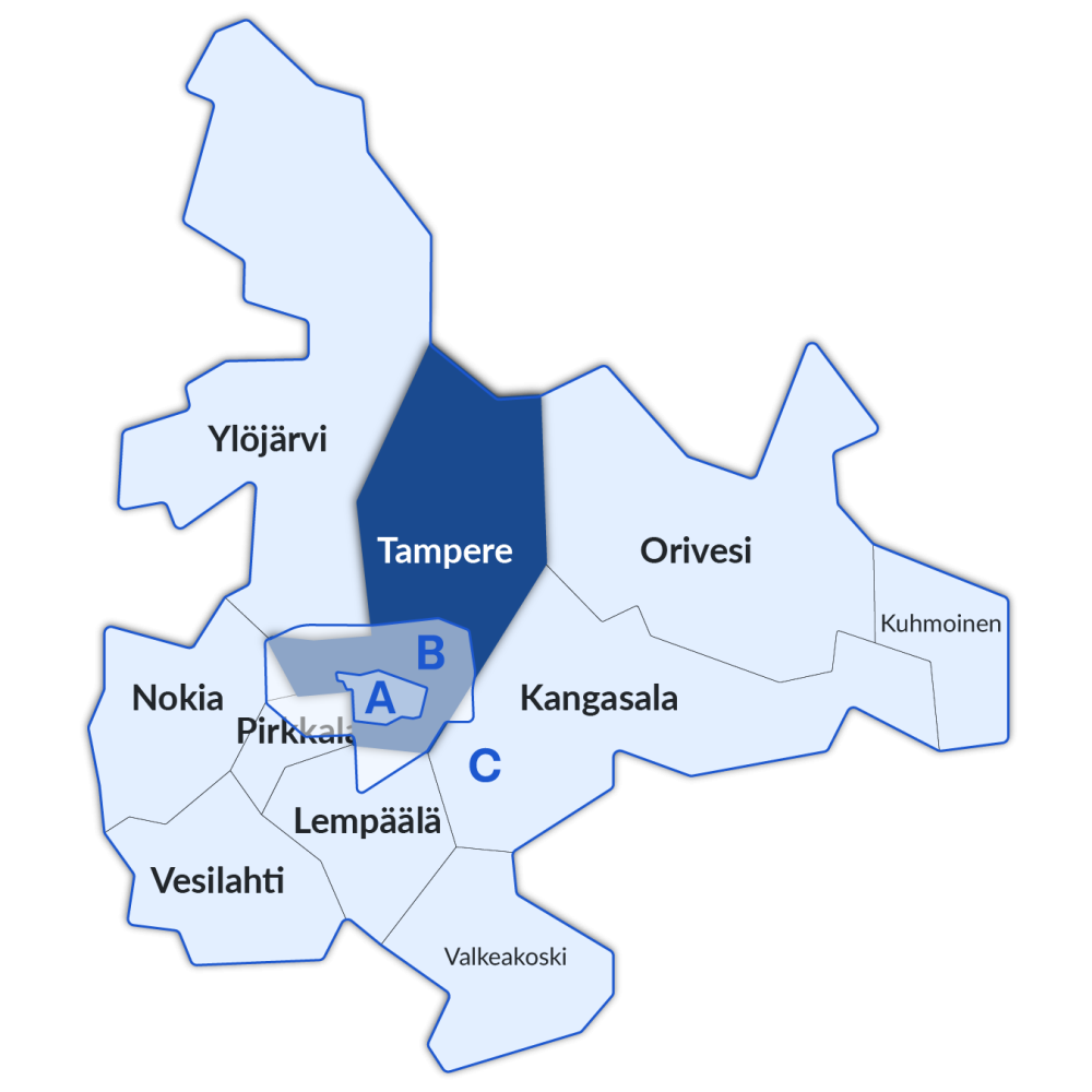 Tampere Nysse-alueen kartalla.
