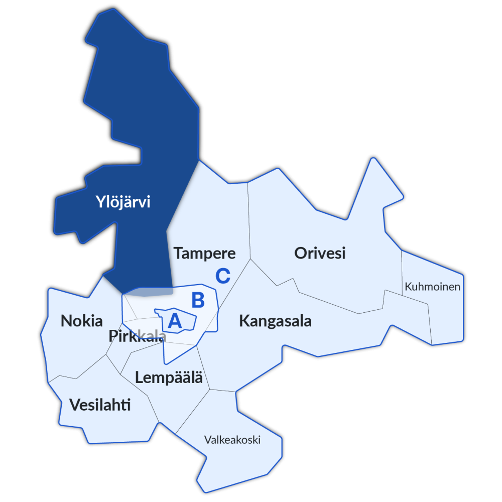 Ylöjärvi Nysse-alueen kartalla.