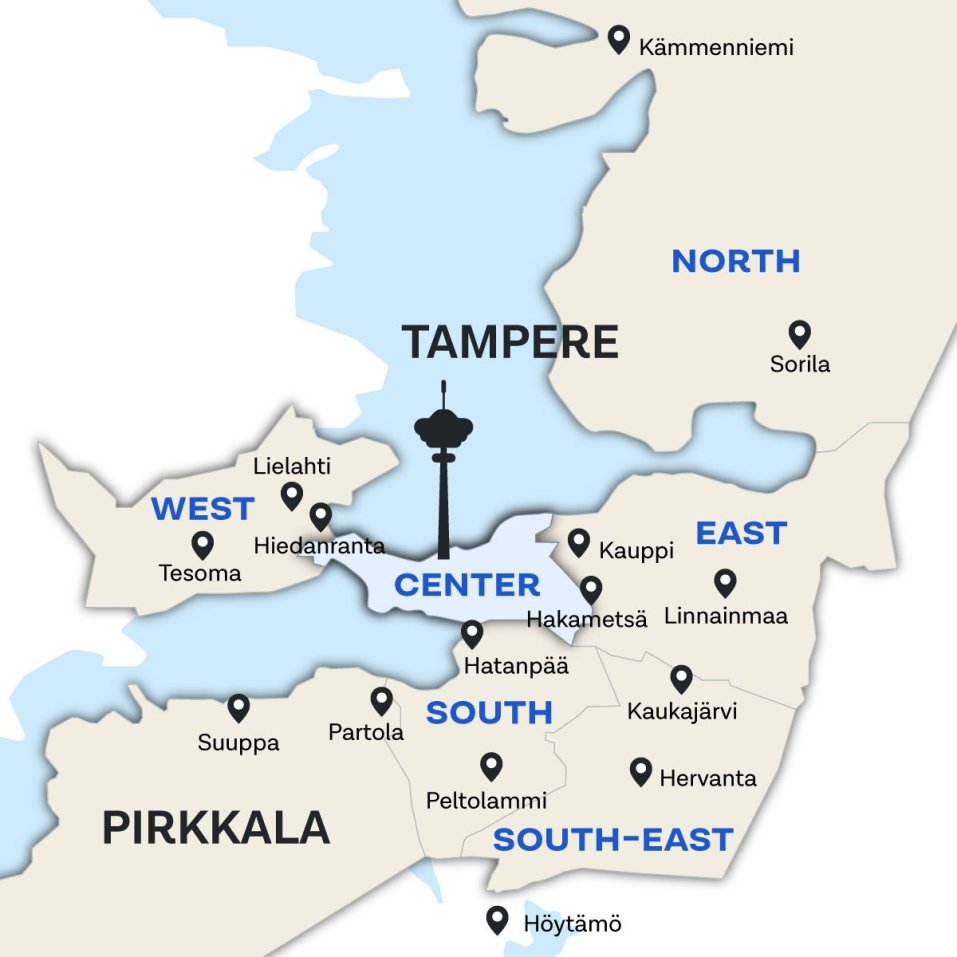 Central Tampere on map.