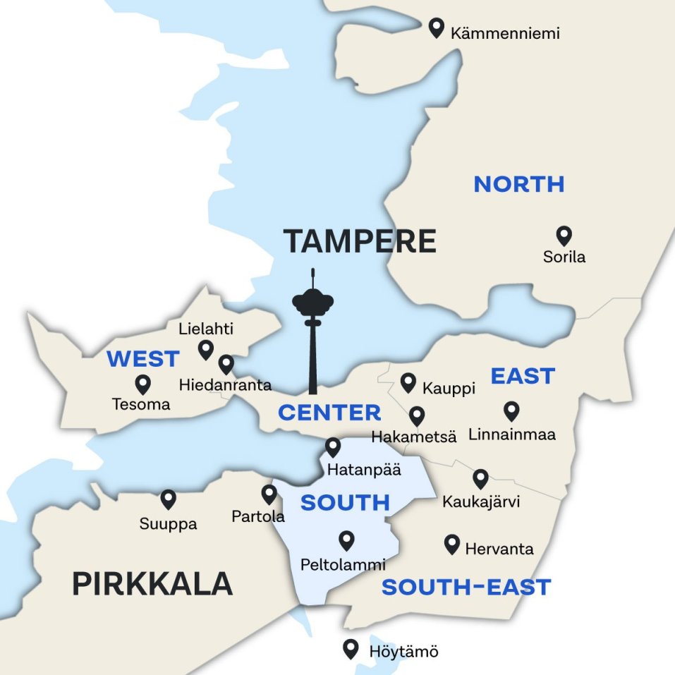 Areas in South Tampere.