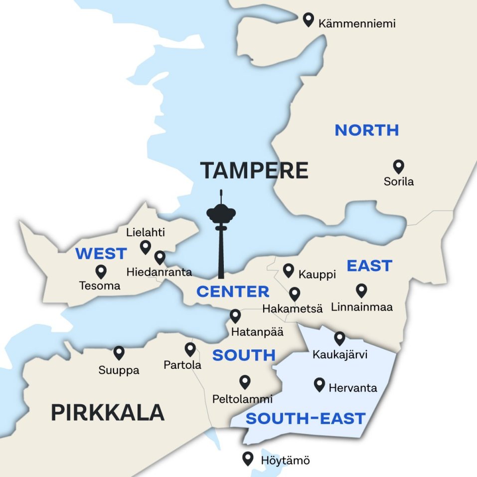 Areas in Southeast Tampere.
