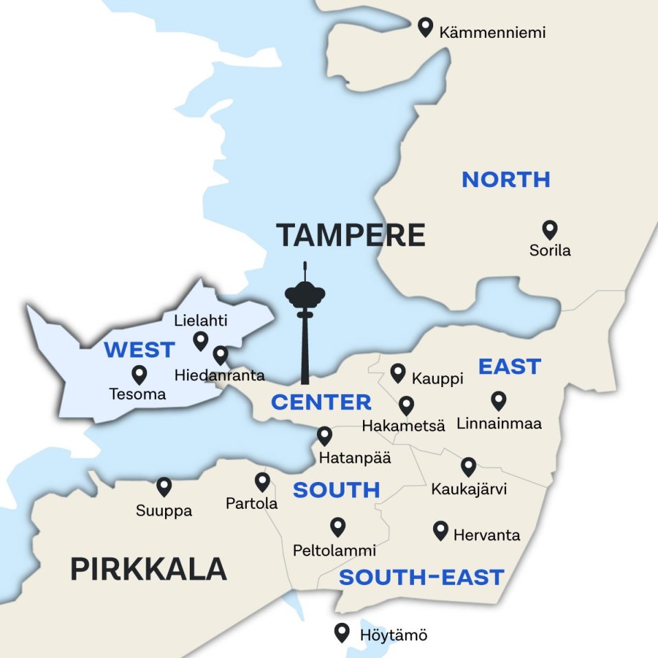 Western Tampere on map.