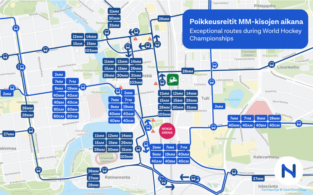 The routes of special mm bus lines on a map.