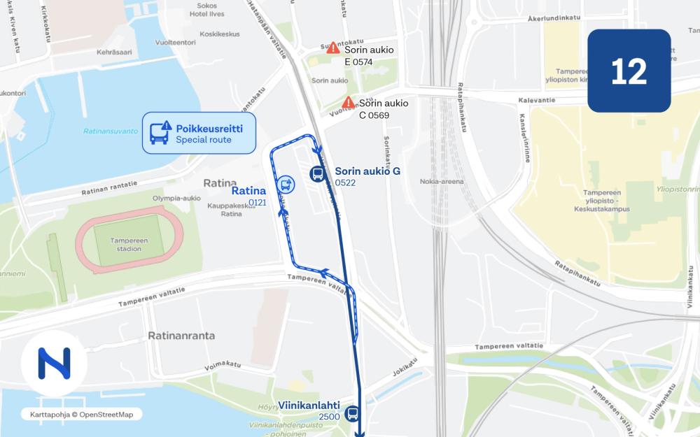 The map shows special route for line 12.