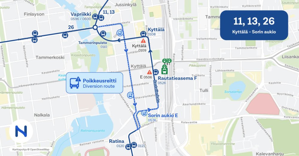 Routes and stops on map.