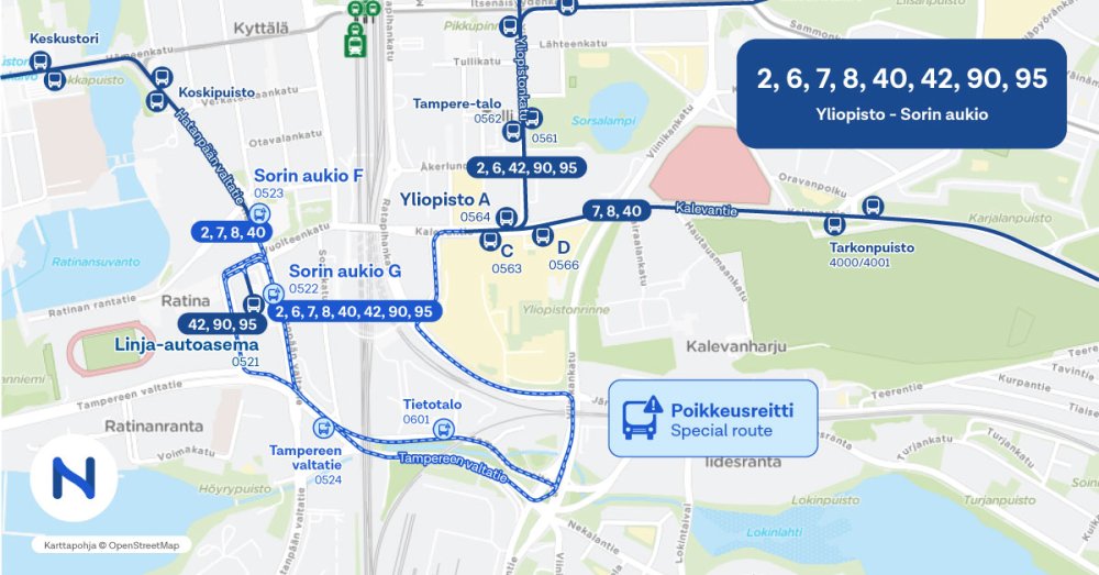 Routes and stops on map.