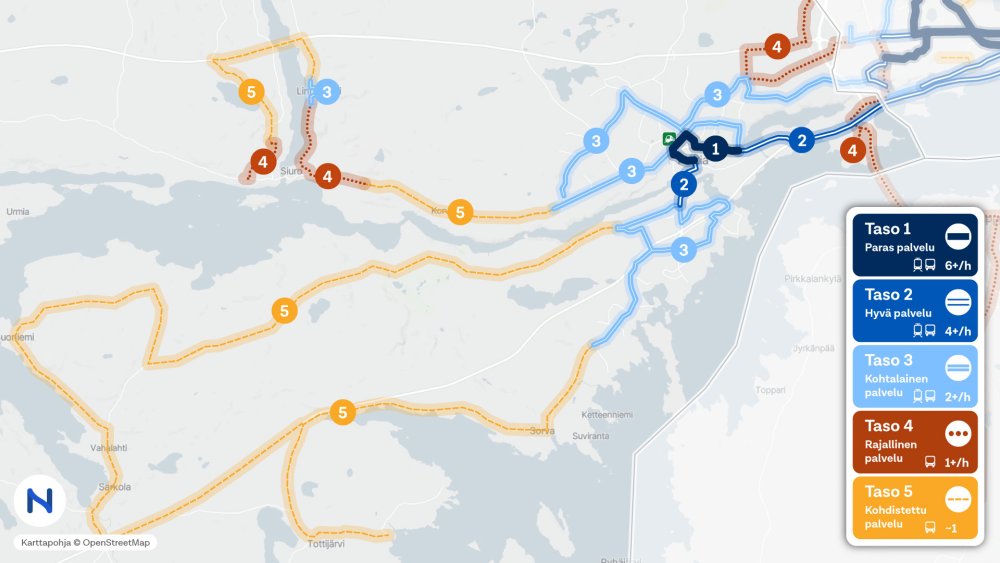 Nokian palvelutasotavoitteet kartalla.