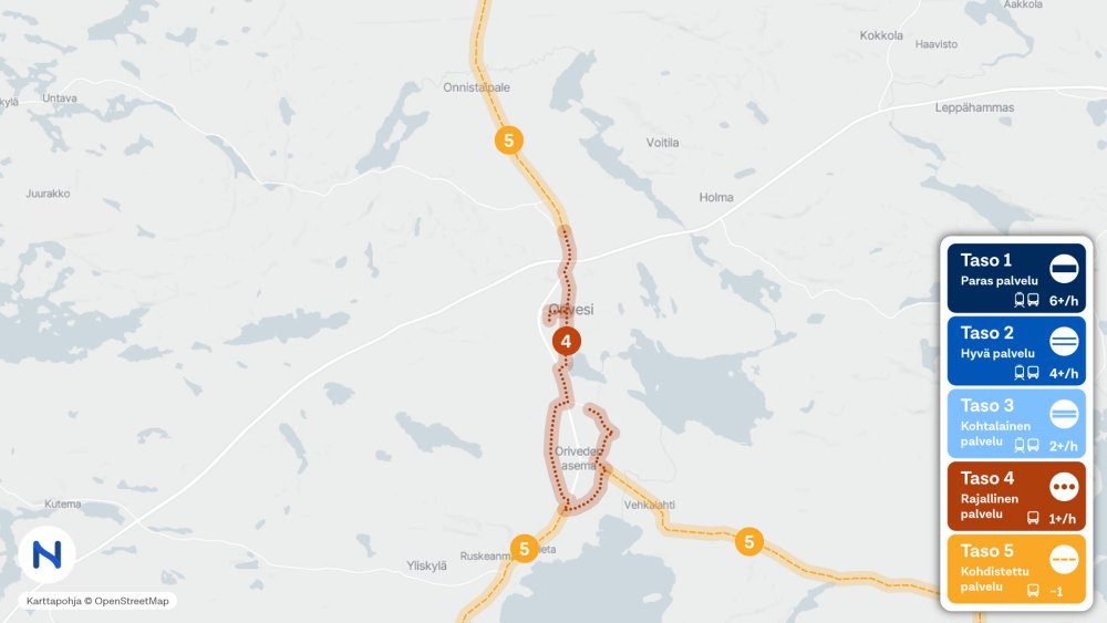 Oriveden palvelutasot karttakuvassa.