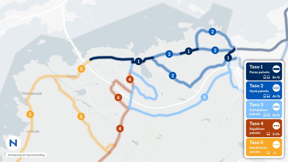 Pirkkalan palvelutasoluokat karttakuvassa.