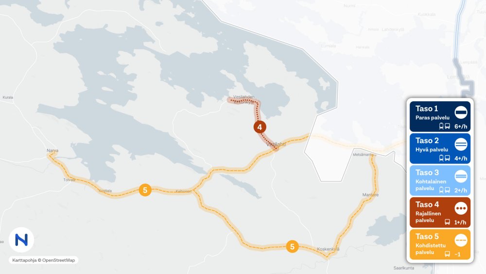 Vesilahden palvelutasoluokat karttakuvassa.