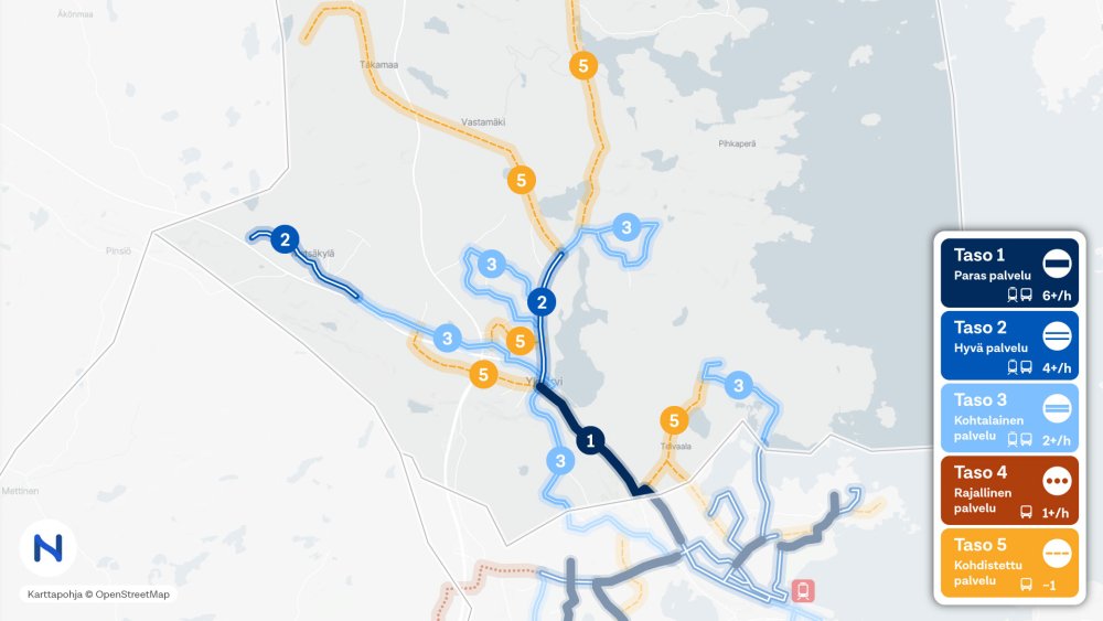 Ylöjärven palvelutasot karttakuvassa.