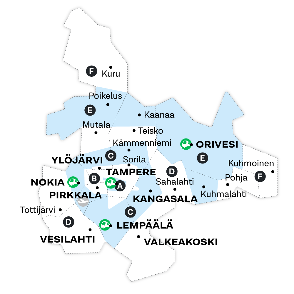 Zones - Nysse, Tampere regional transport