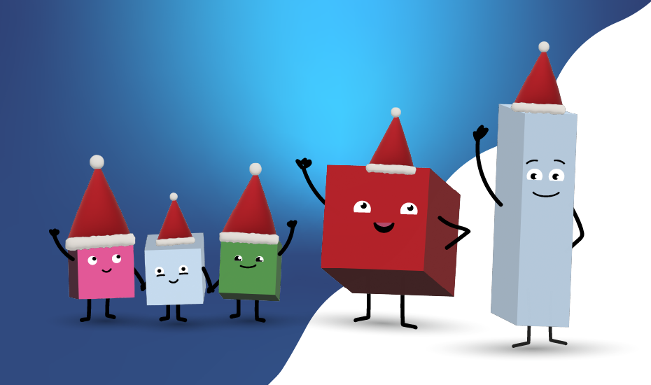 Palikka characters wearing Christmas hats.