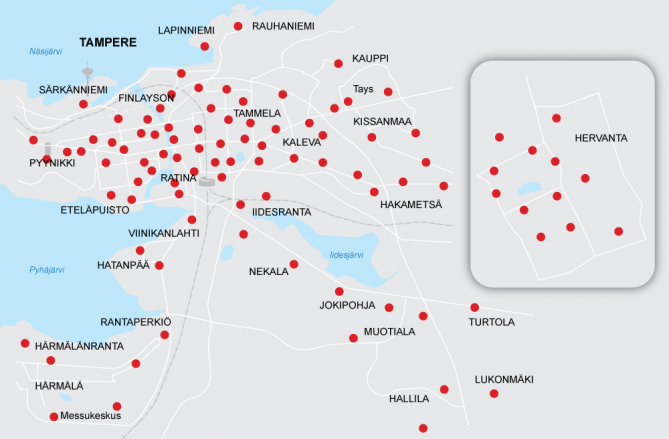 Kaupunkipyöräasemien verkosto 2022. 