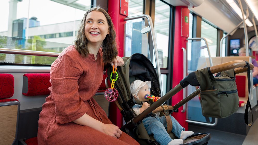 Passenger and a child in a pram