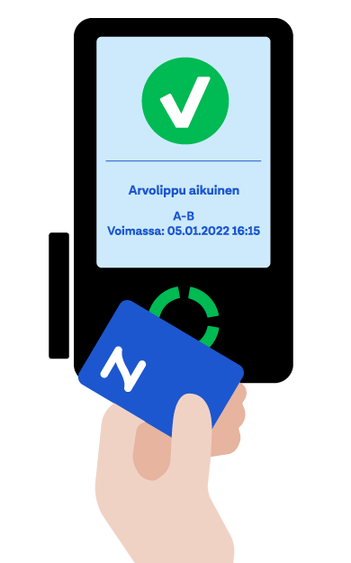 Näin maksat matkakortilla: käytä matkakortti lippulaitteen etumaisessa lukijassa.