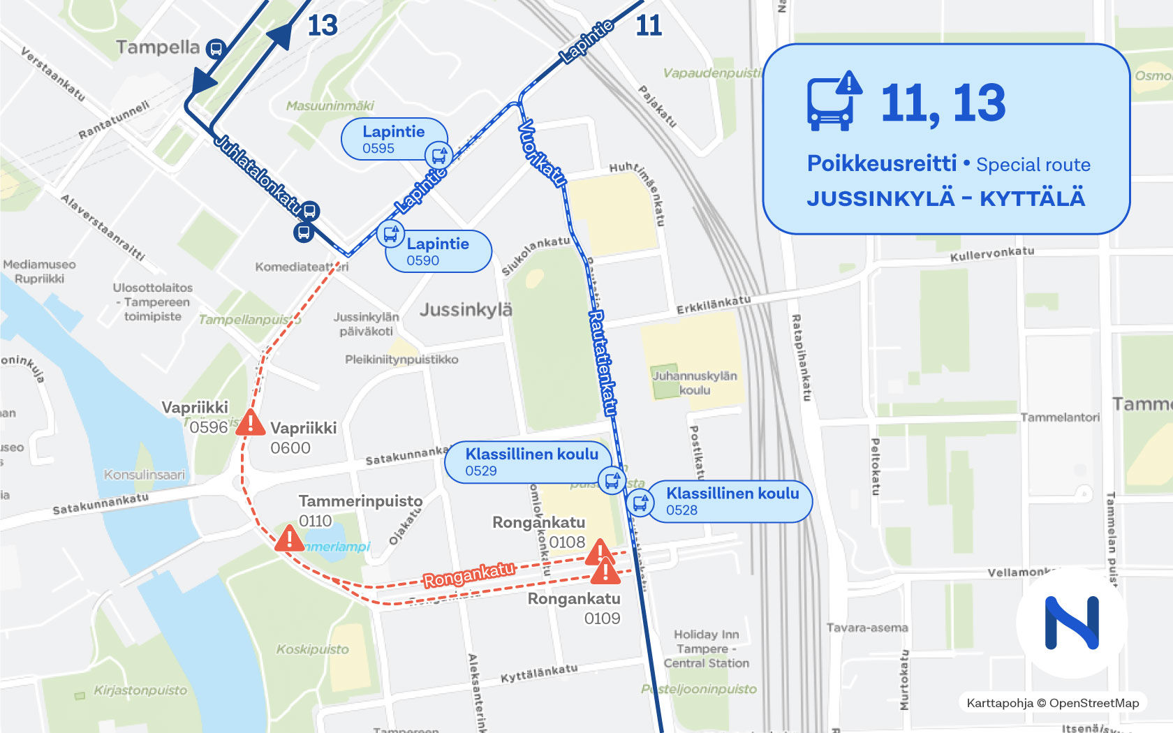 Työmaan vaikutusalue on Jussinkylä, joka sijaitsee Tampereen keskustassa, Kyttälän ja Tampellan kaupunginosien välisellä alueella.