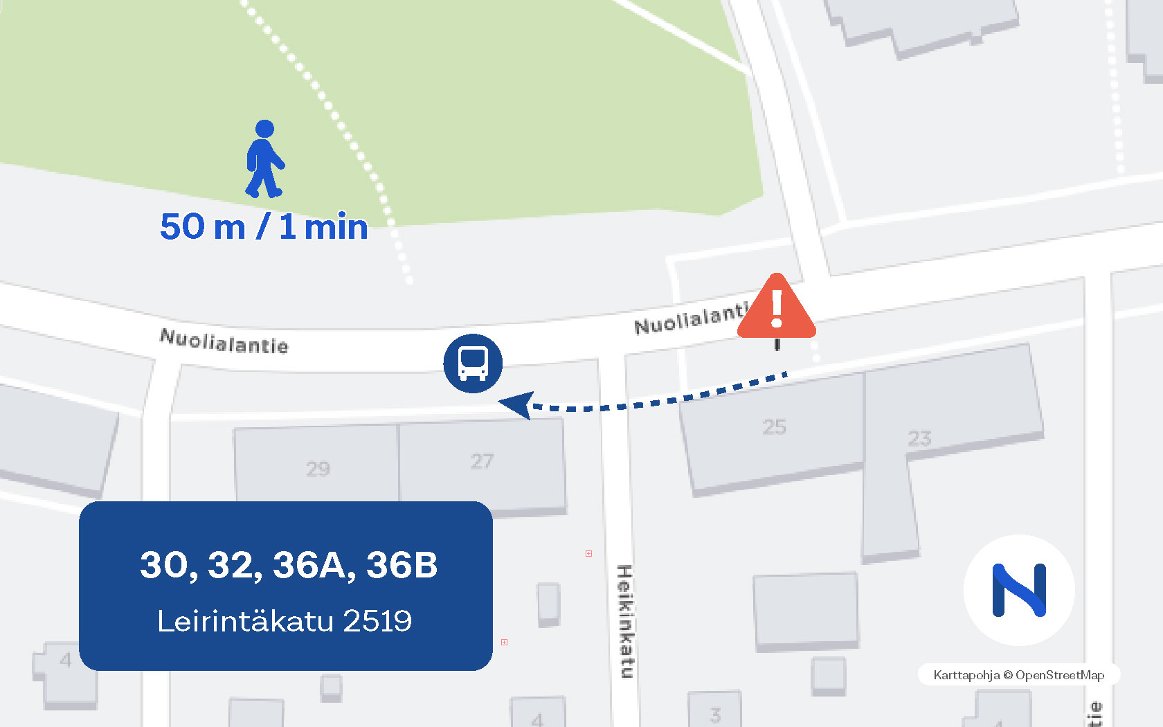 Karttakuva pysäkkimuutoksesta.