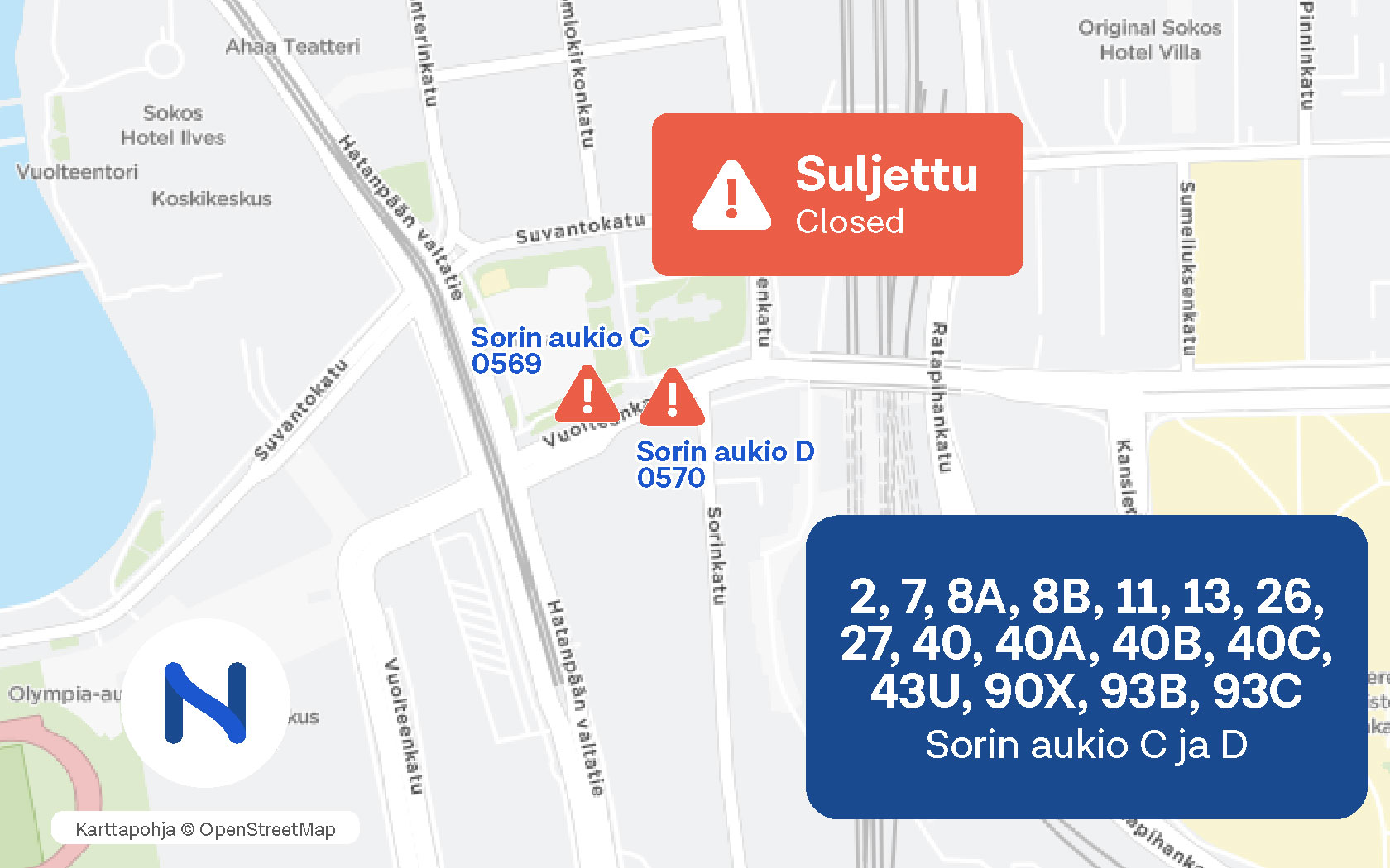 Karttakuva pysäkkimuutoksesta.