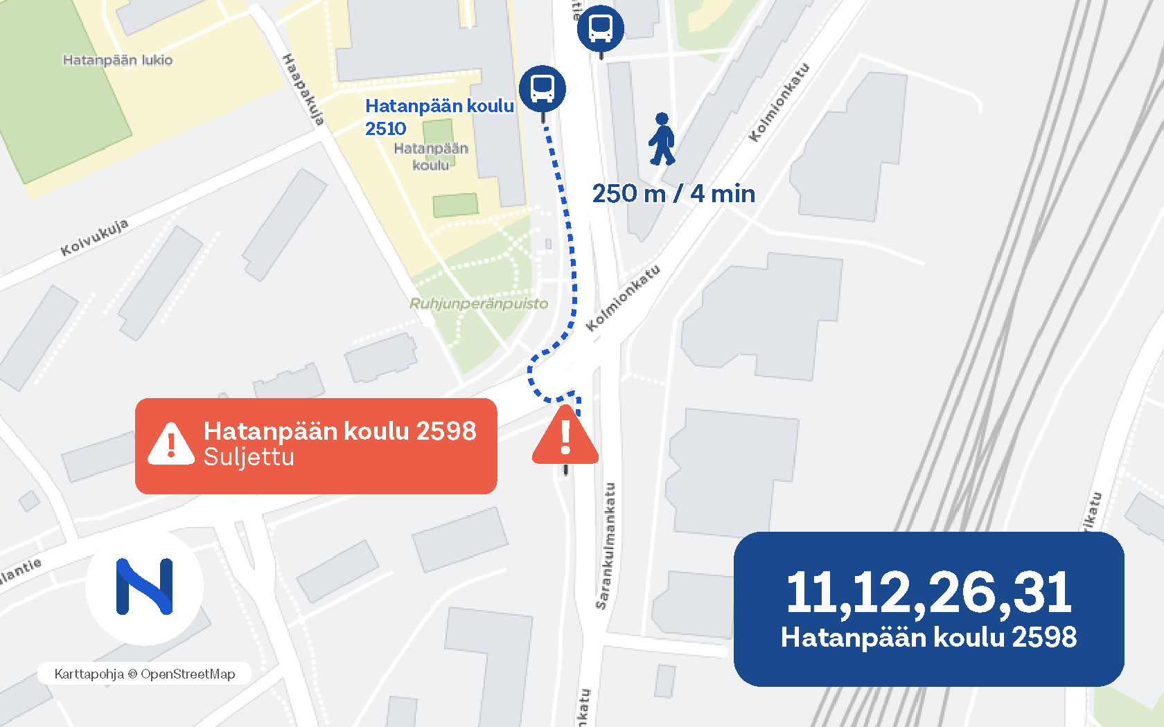 Karttakuva pysäkkimuutoksesta.