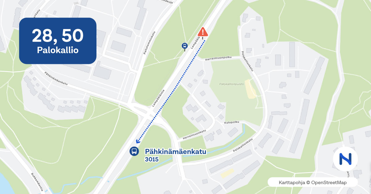 Pysäkin paikka kartalla.