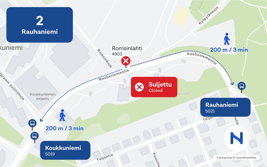 Karttakuva pysäkkimuutoksesta.