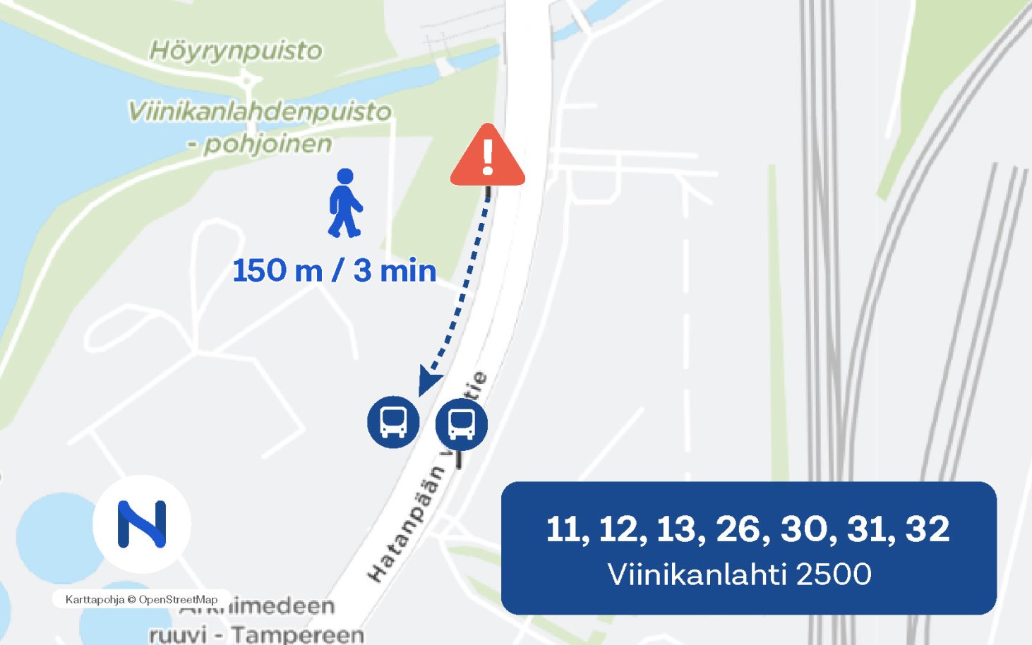 Karttakuva pysäkkimuutoksesta.
