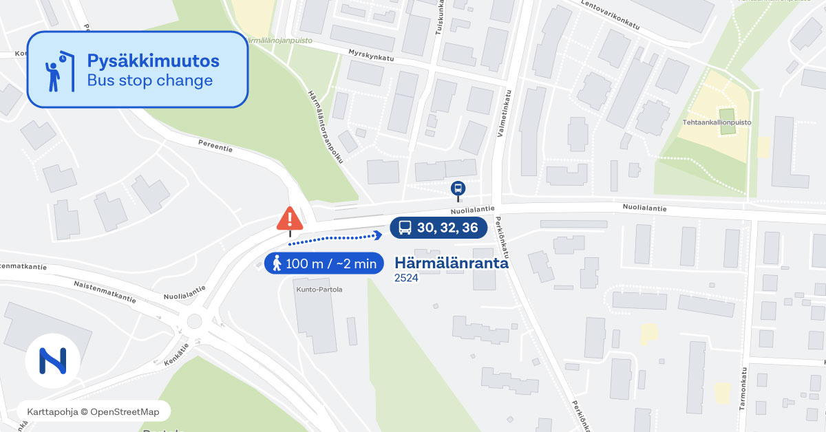 Pysäkin uusi paikka kartalla.