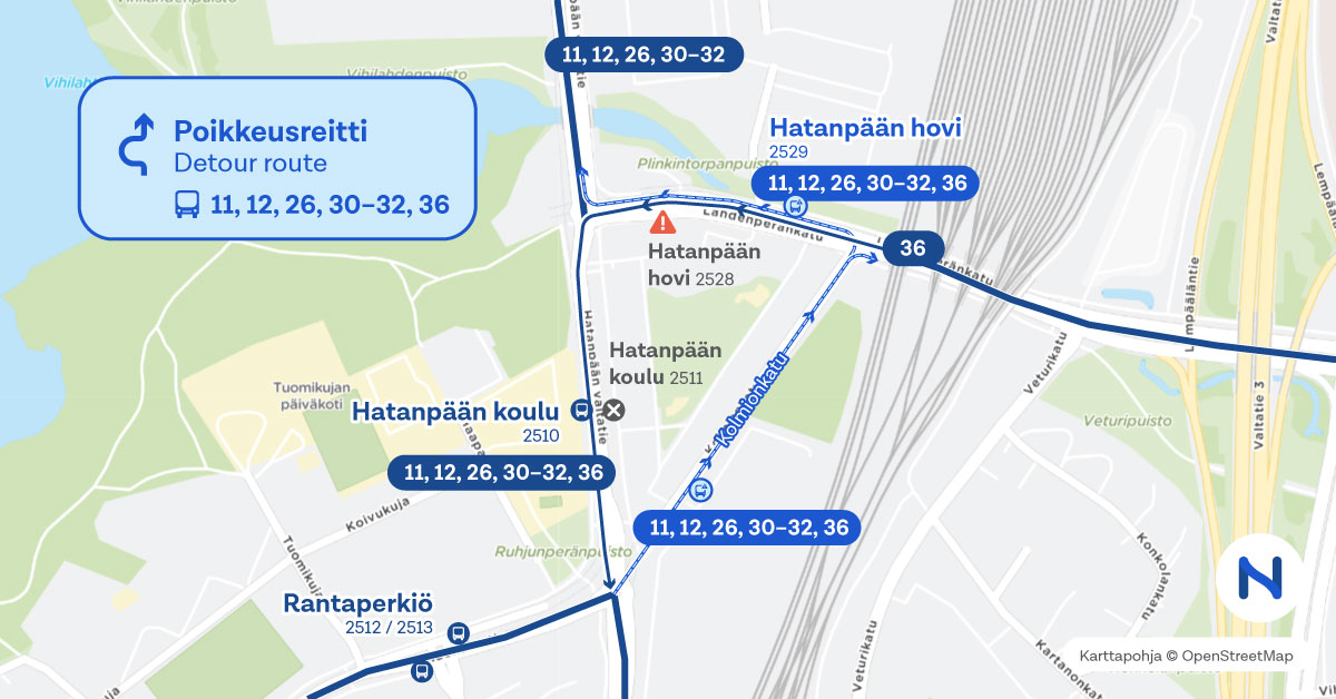 reitit ja pysäkit kartalta.