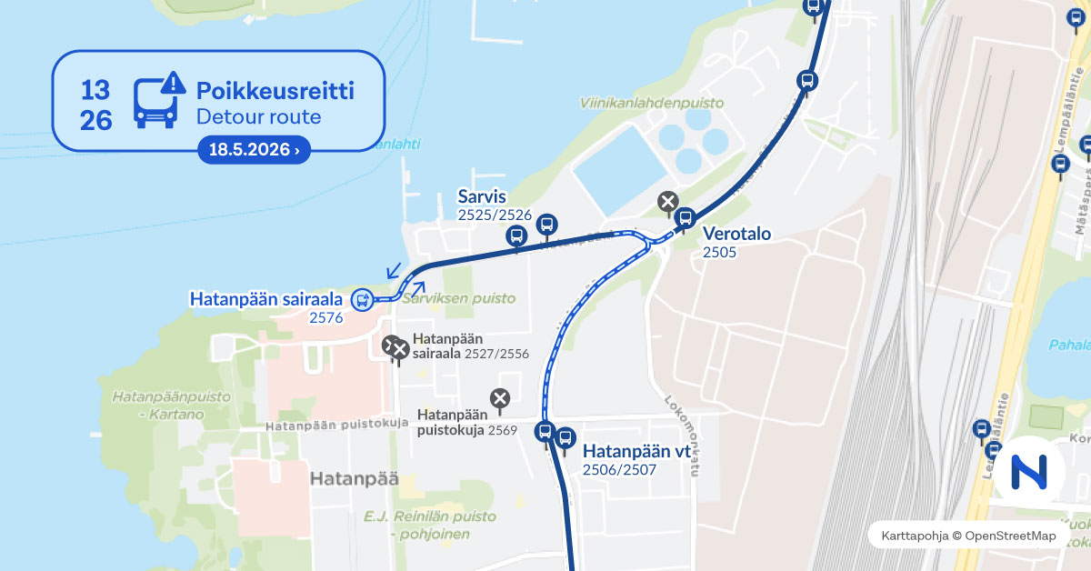 reitit ja pysäkit kartalta.