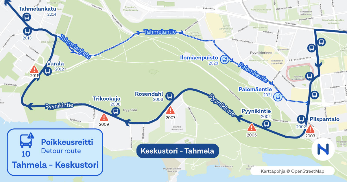 reitit ja pysäkit kartalta.