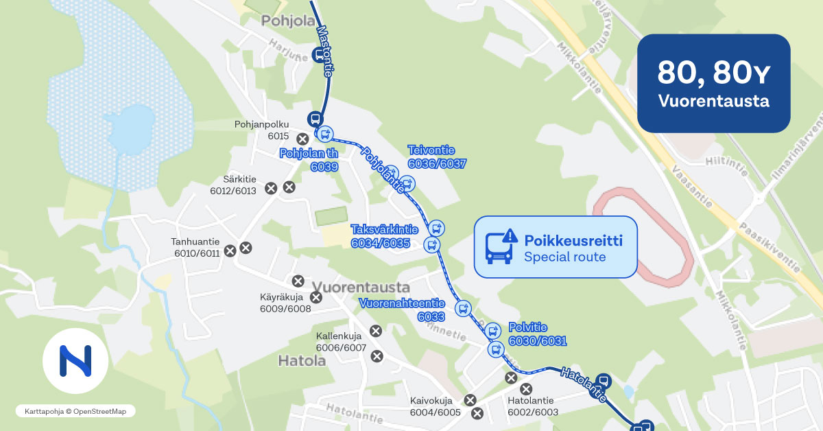 reitit ja pysäkit kartalta.