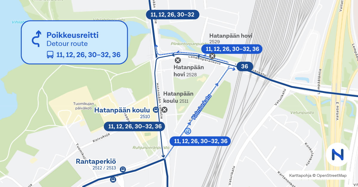 reitit ja pysäkit kartalta.