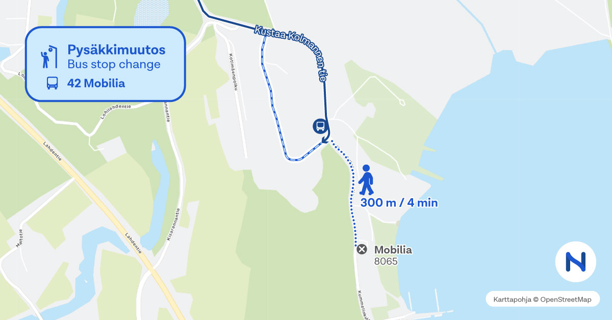 reitit ja pysäkit kartalta.