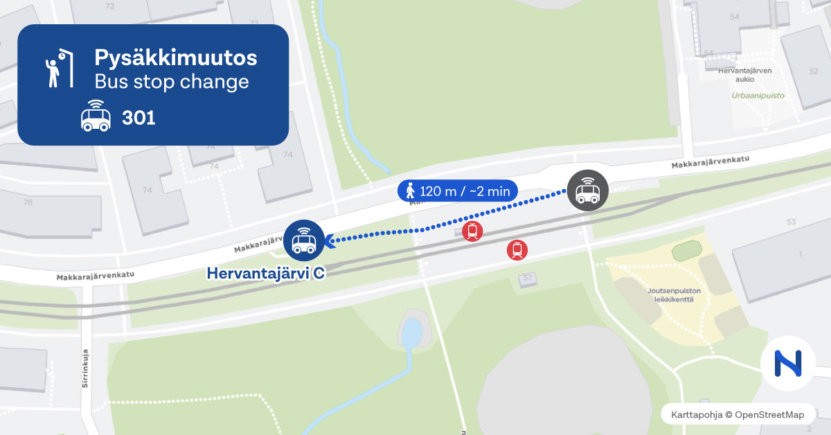 reitit ja pysäkit kartalta.