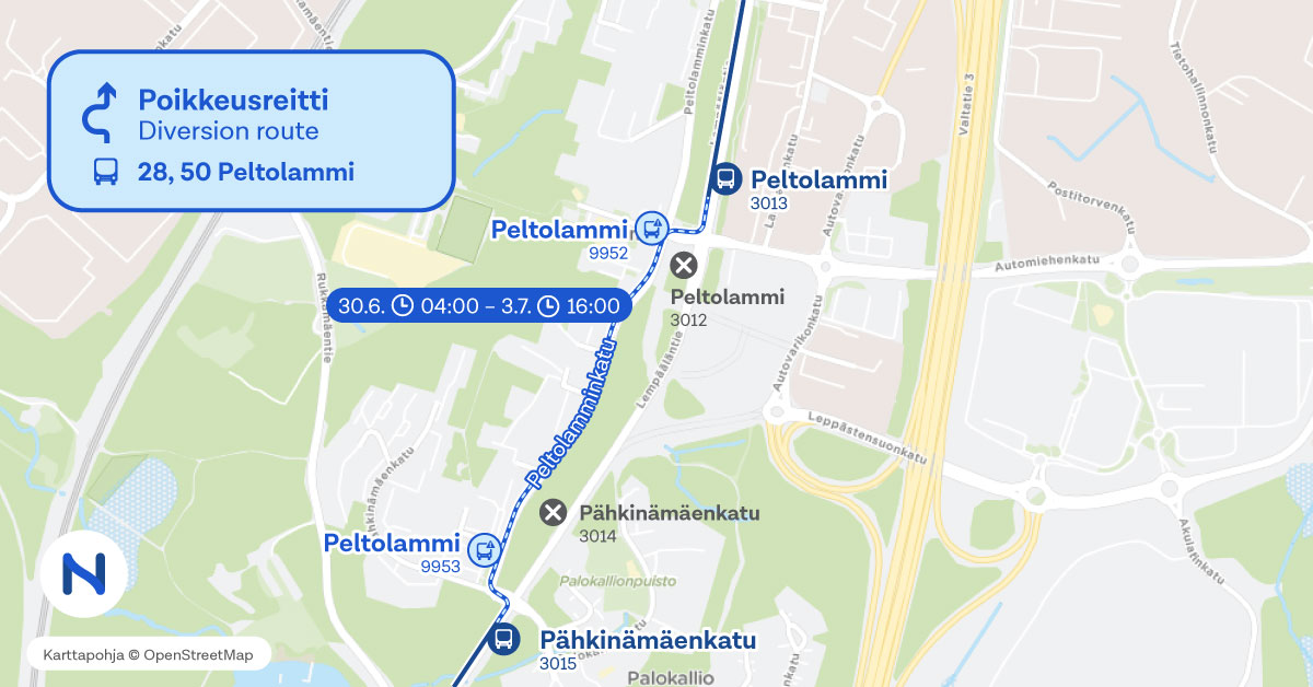 reitit ja pysäkit kartalta.