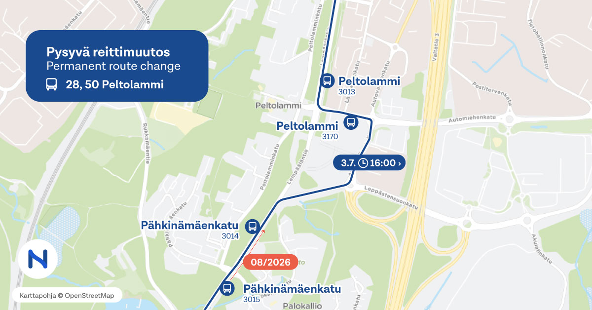reitit ja pysäkit kartalta.