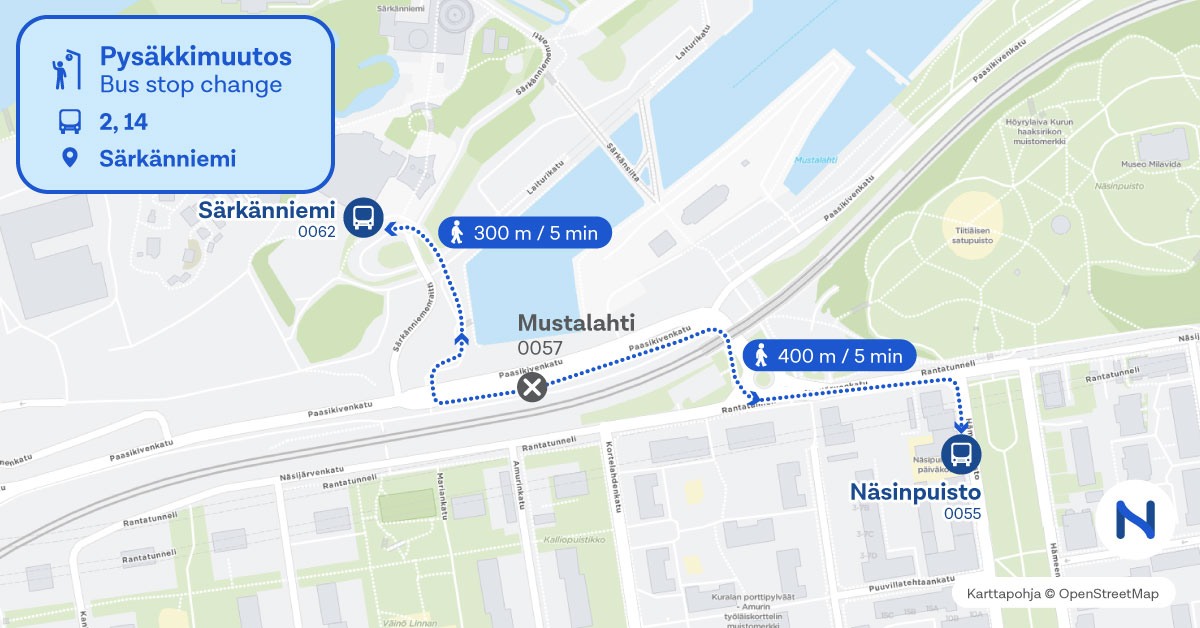 reitit ja pysäkit kartalta.