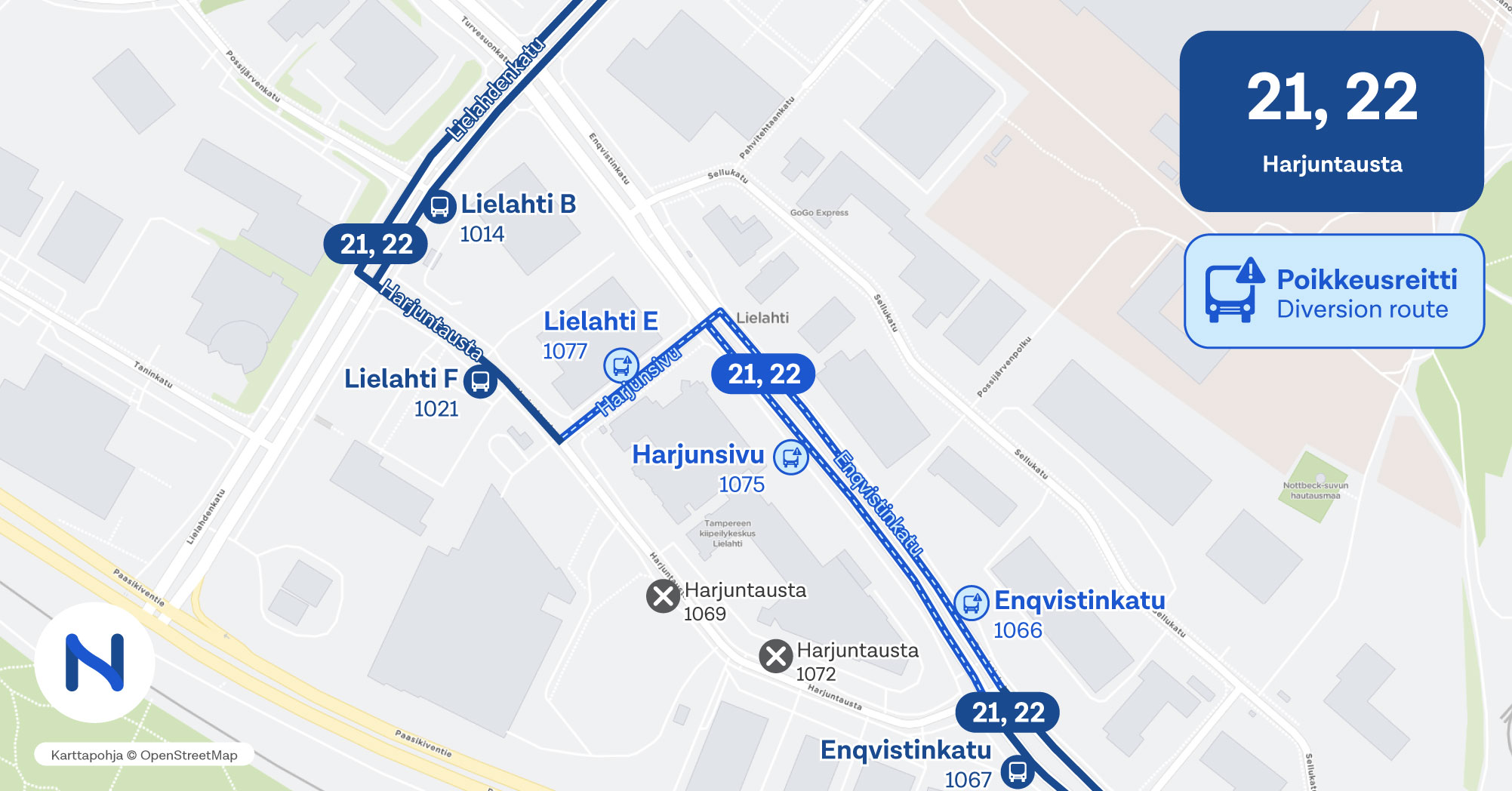 reitit ja pysäkit kartalta.