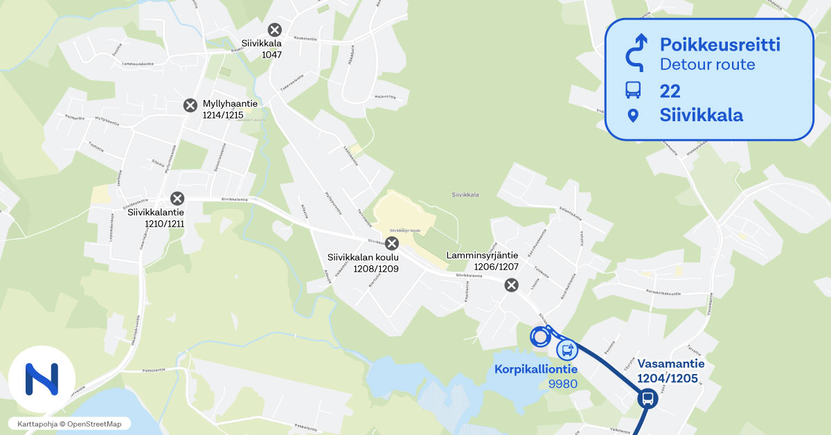 reitit ja pysäkit kartalta.