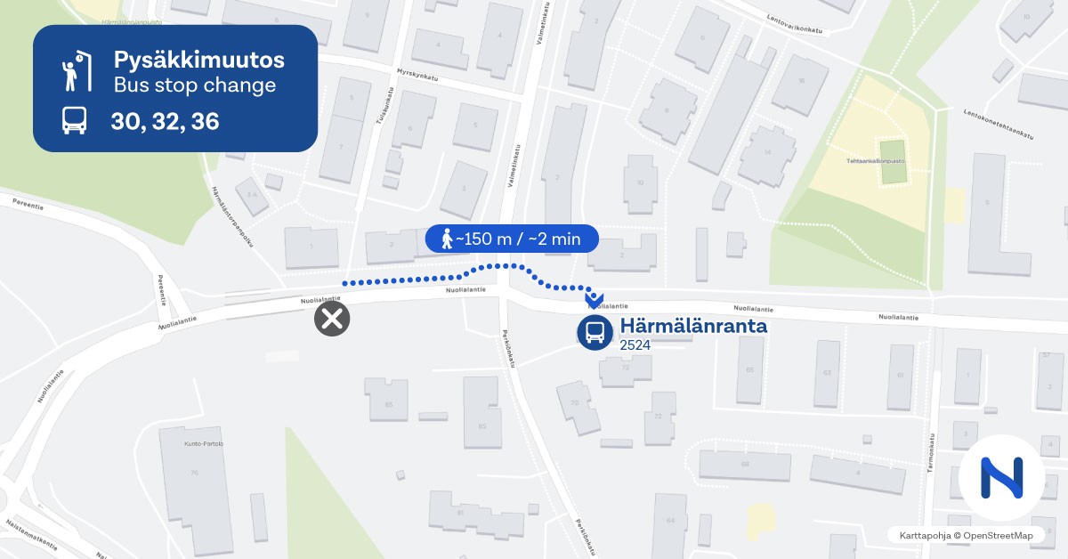 reitit ja pysäkit kartalta.