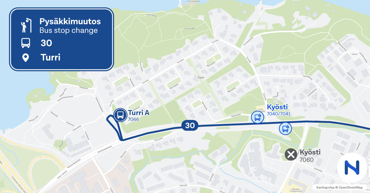 reitit ja pysäkit kartalta.