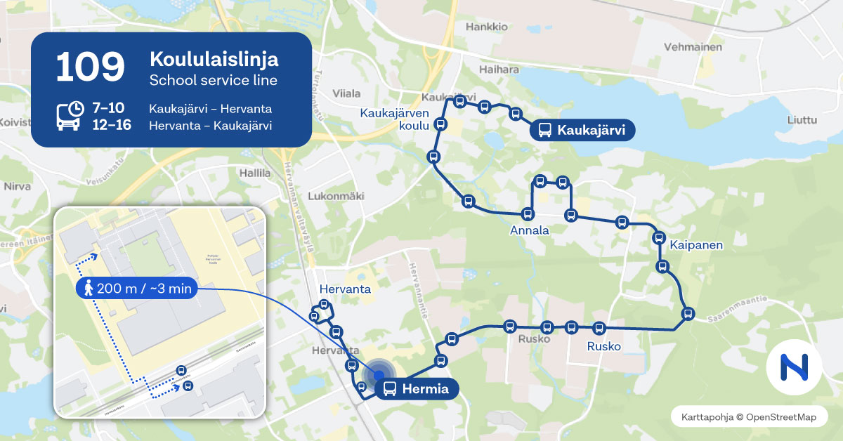 Route and stops on the map